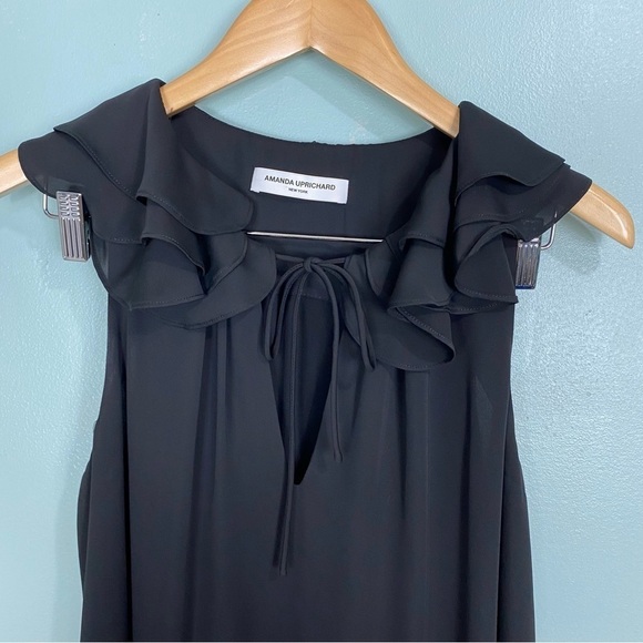 Amanda Uprichard Revolve Black Belle Mini Sleeveless‎ Dress Sz M Flutter Flowy - Picture 4 of 7